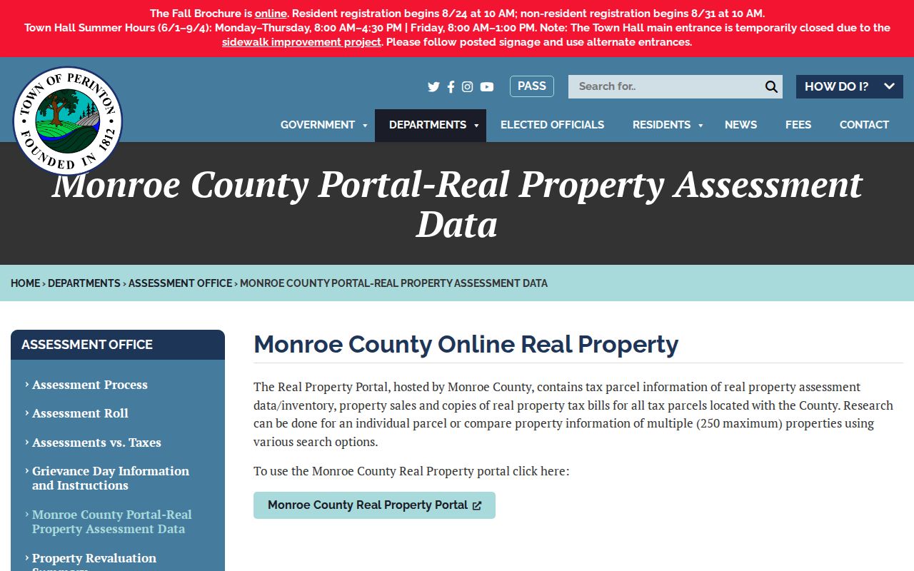 Perinton residents directory assessment portal for Monroe County property search