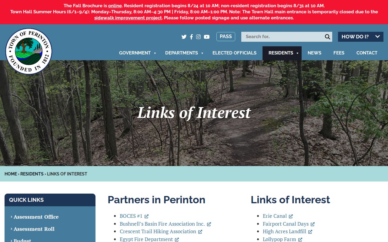 Perinton neighbors source showing the Town civic links directory